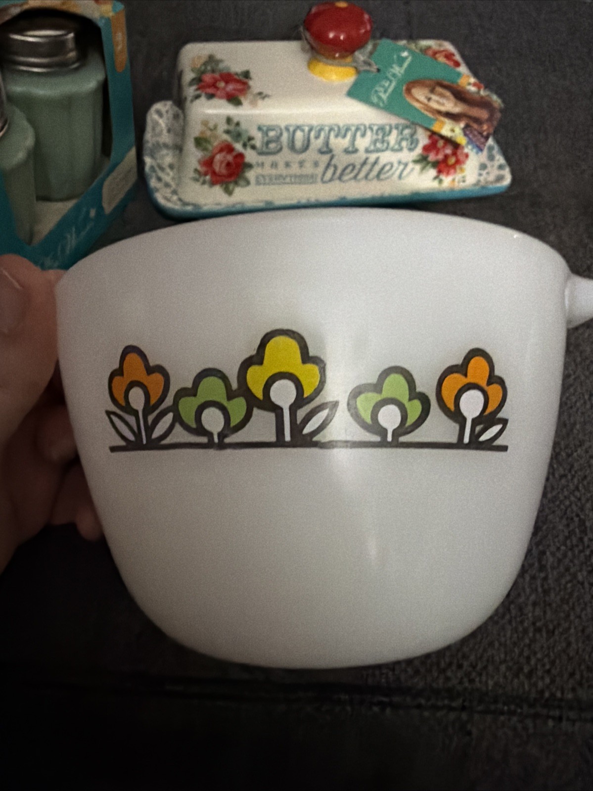 VINTAGE JADEITE HONEYCOMB MIXING BOWL 9”, Fire King Bowl, Butter Dish, Jade S&P