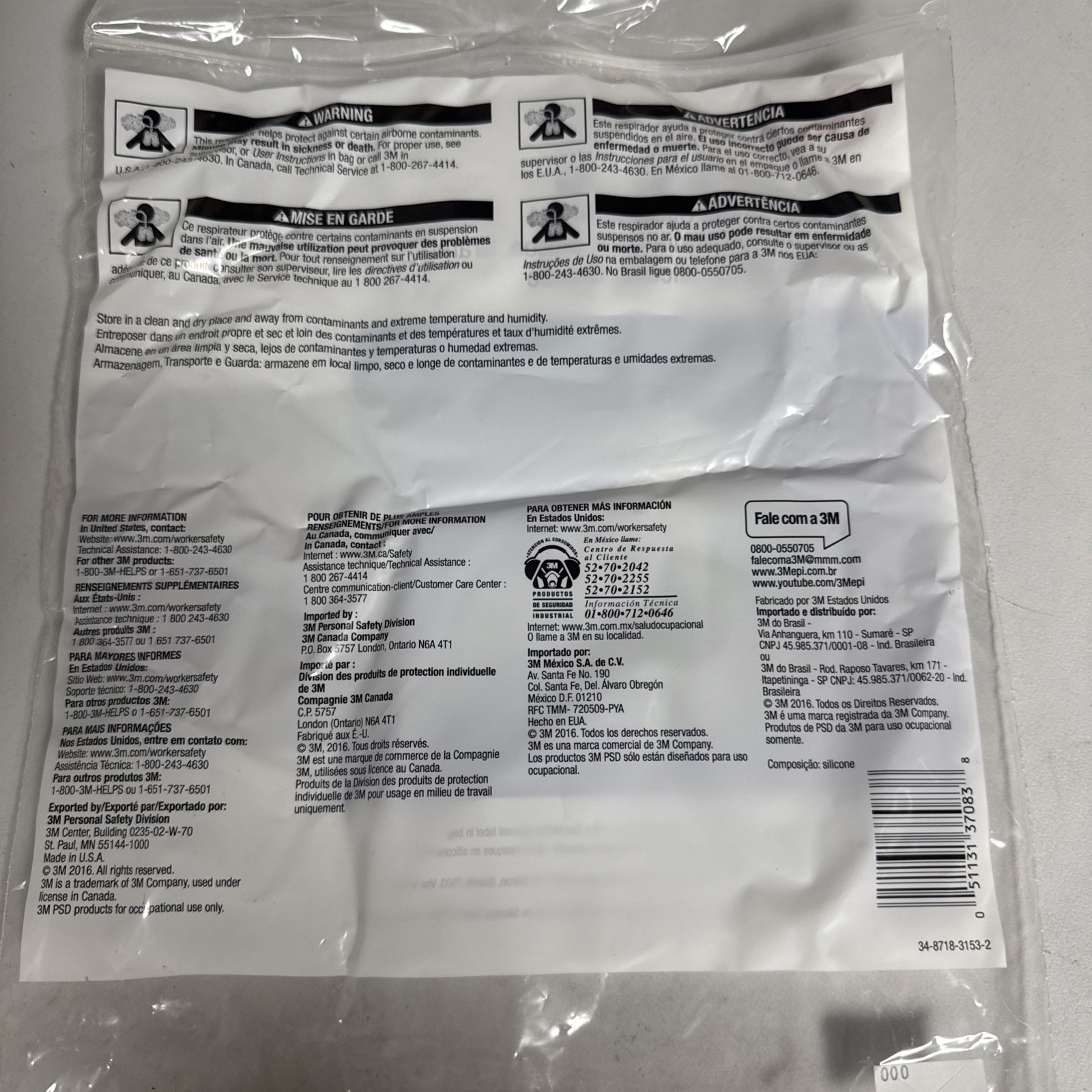 3M 7503 Reusable SILICONE Half Face Respirator Mask LARGE 37083