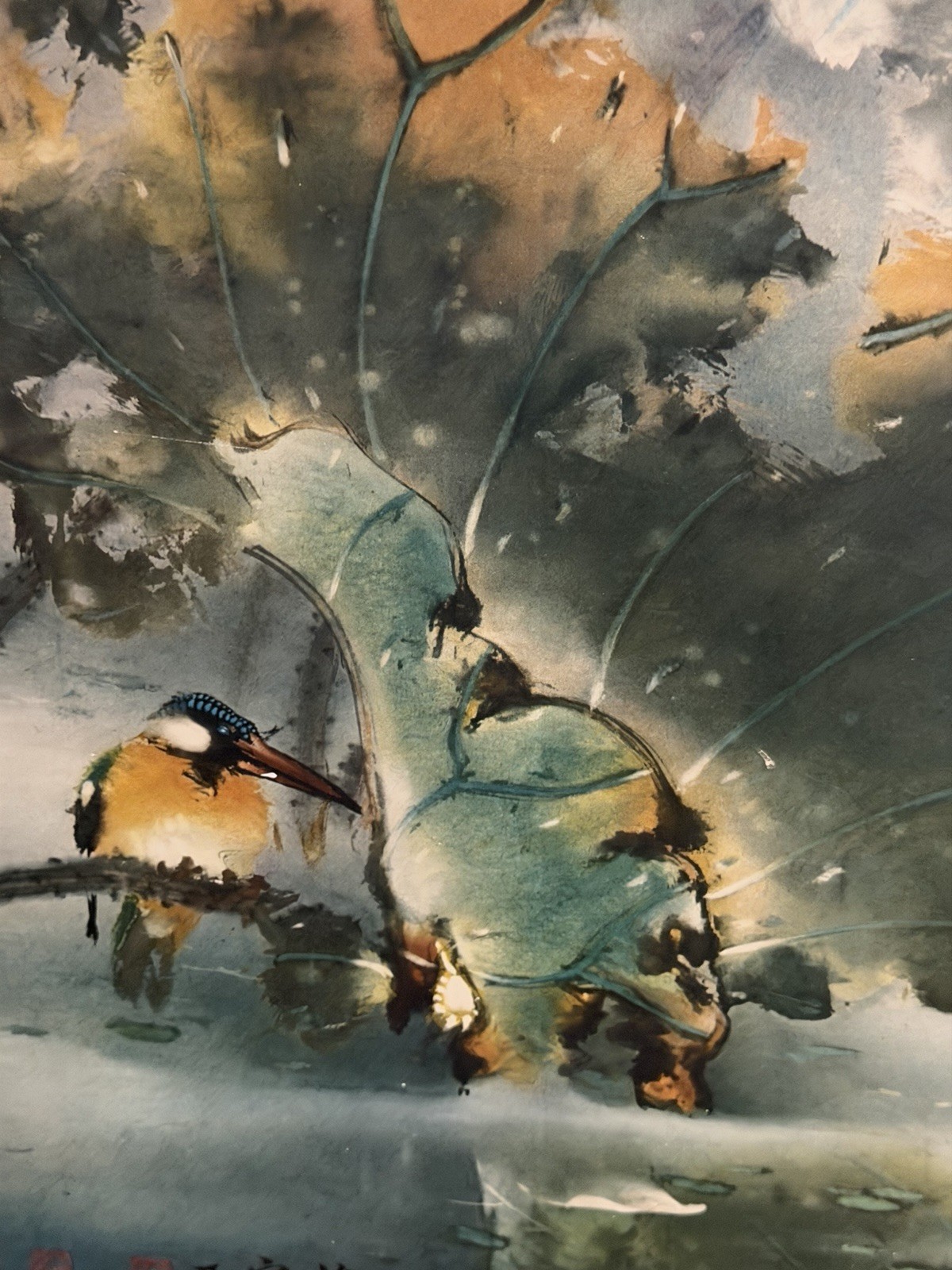 Asian Lotus Wall Art Framed Chinese Style Birds Bamboo Decor