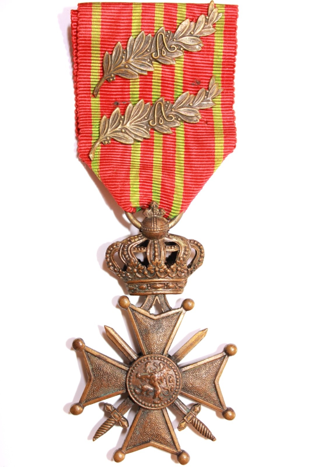 BELGIUM: Croix de Guerre 1914-18; Belgian WW1 Cross of War Medal; 2 Bronze Palms