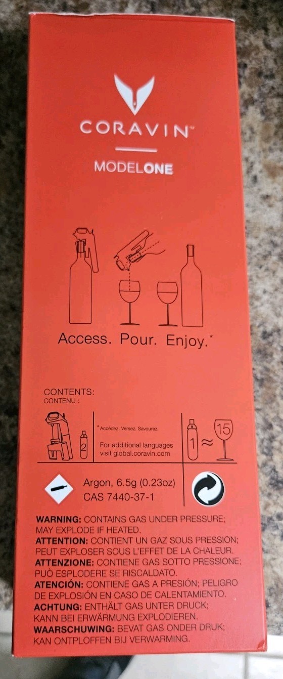 NEW Coravin System Model One Wine * Pour Without Removing Cork * Cartridge Kit