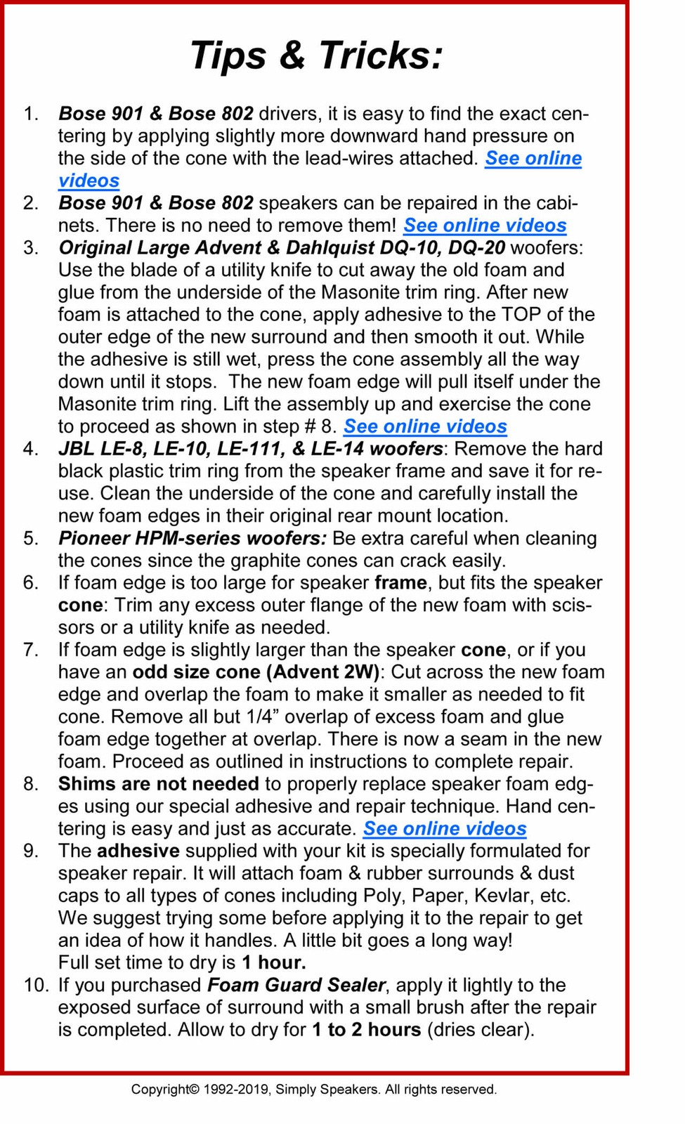H.H. Scott 197B Speaker Foam Edge Repair Kit For 15" Woofer (Pair)