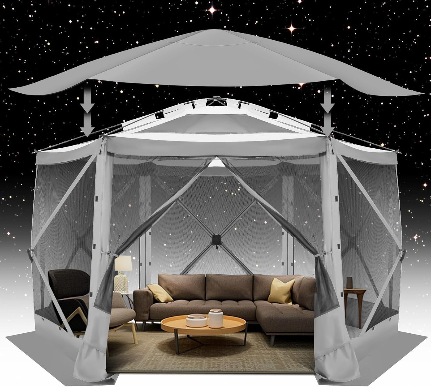 12'x12' Pop up Gazebo Screen Tent Starry Sky Sunshade Screen House for Camping