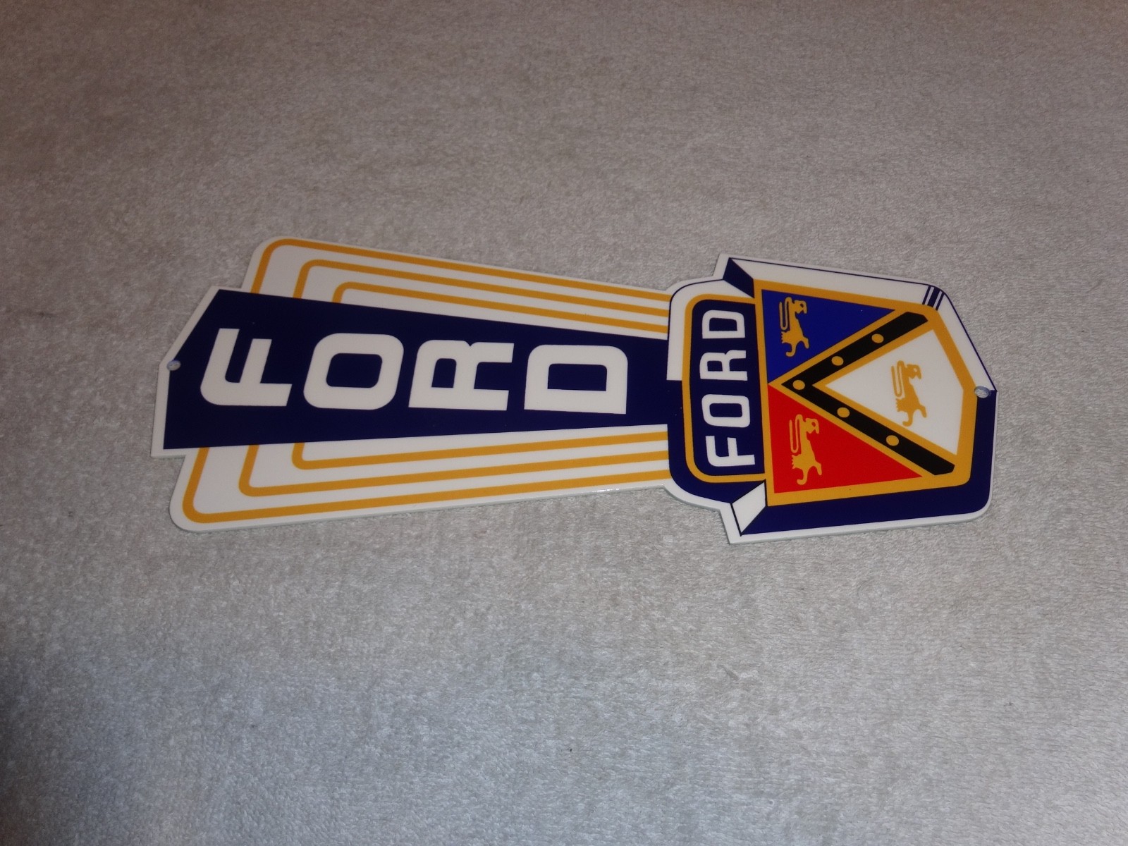 VINTAGE FORD JUBILEE DIECUT CAR & TRUCK DEALER 13" BAKED METAL GASOLINE OIL SIGN