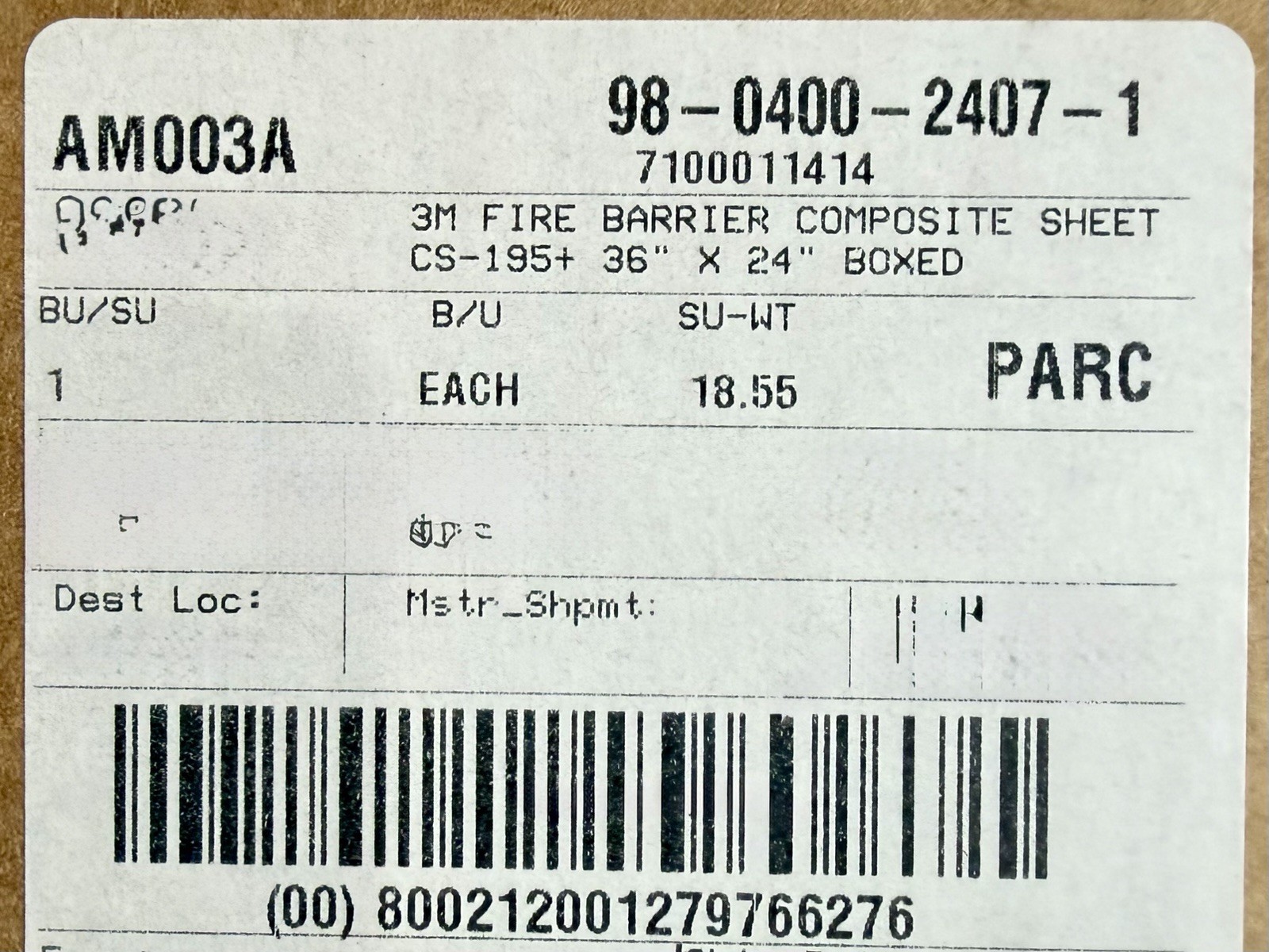 NEW 3M CS-195+ Fire Barrier Composite Sheet 36” X 24” #7100011414 - SHIPS FREE!!