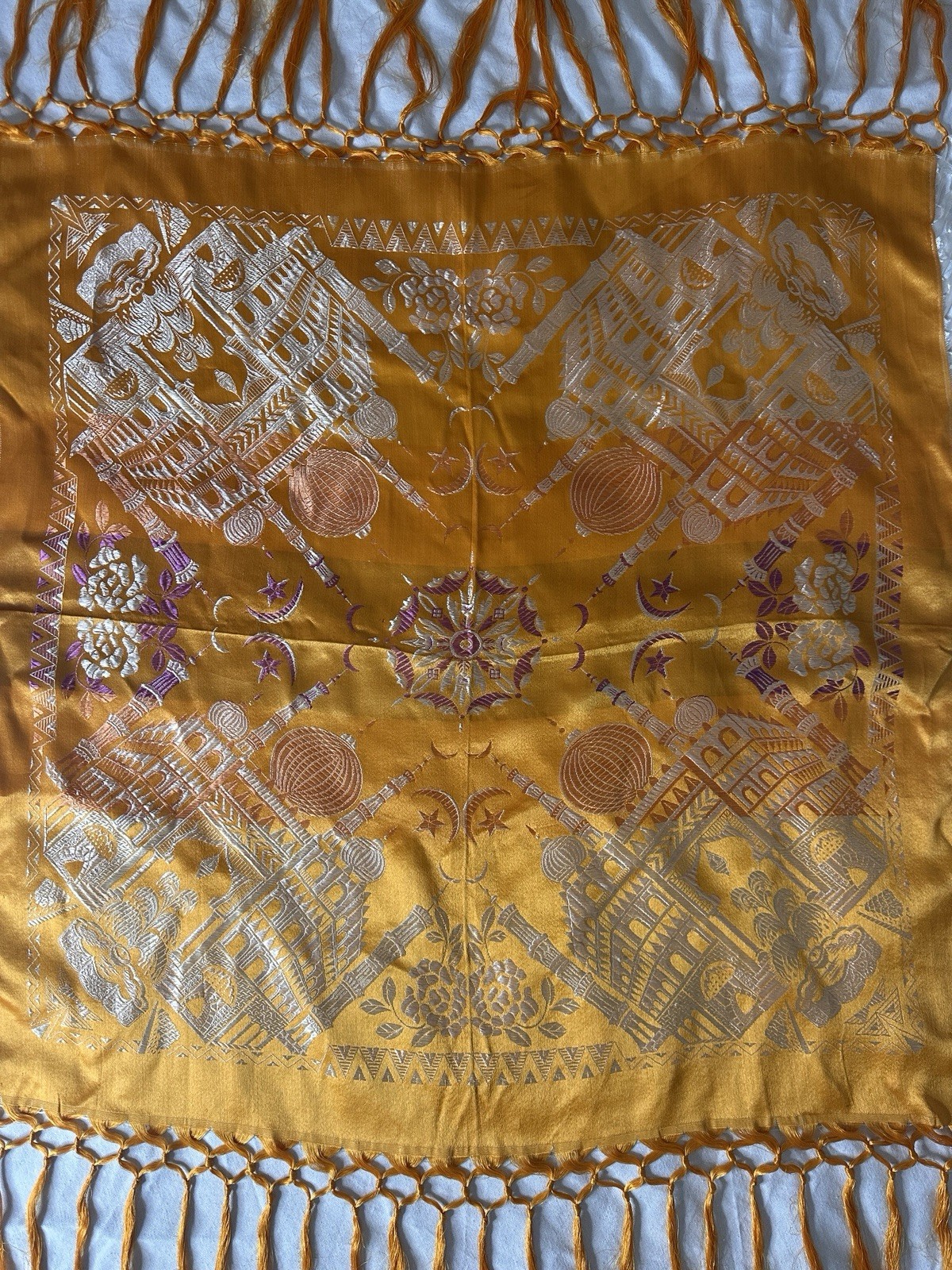 1950s Vintage Taj Mahal WWII Silk Stain Piano Shawl Woman Floral Scarf 100cm