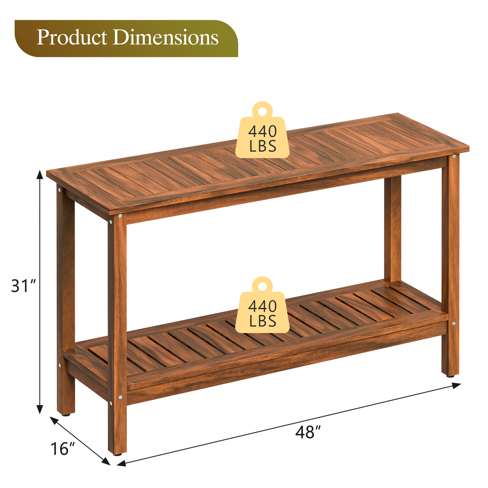 48" Wooden Outdoor Console Table Patio Buffet & Bar Serving Table Multi-Color