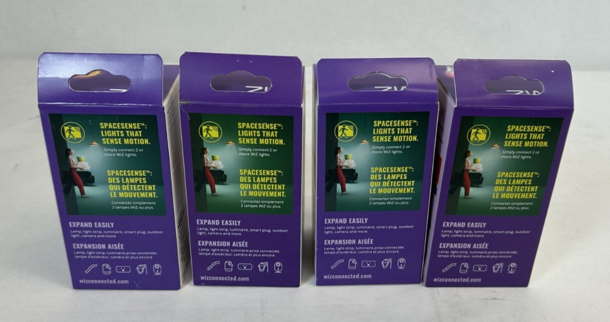 Lot of 4 -WiZ 603449 A19 White & Color Changing Wi-Fi Smart LED Light Bulbs