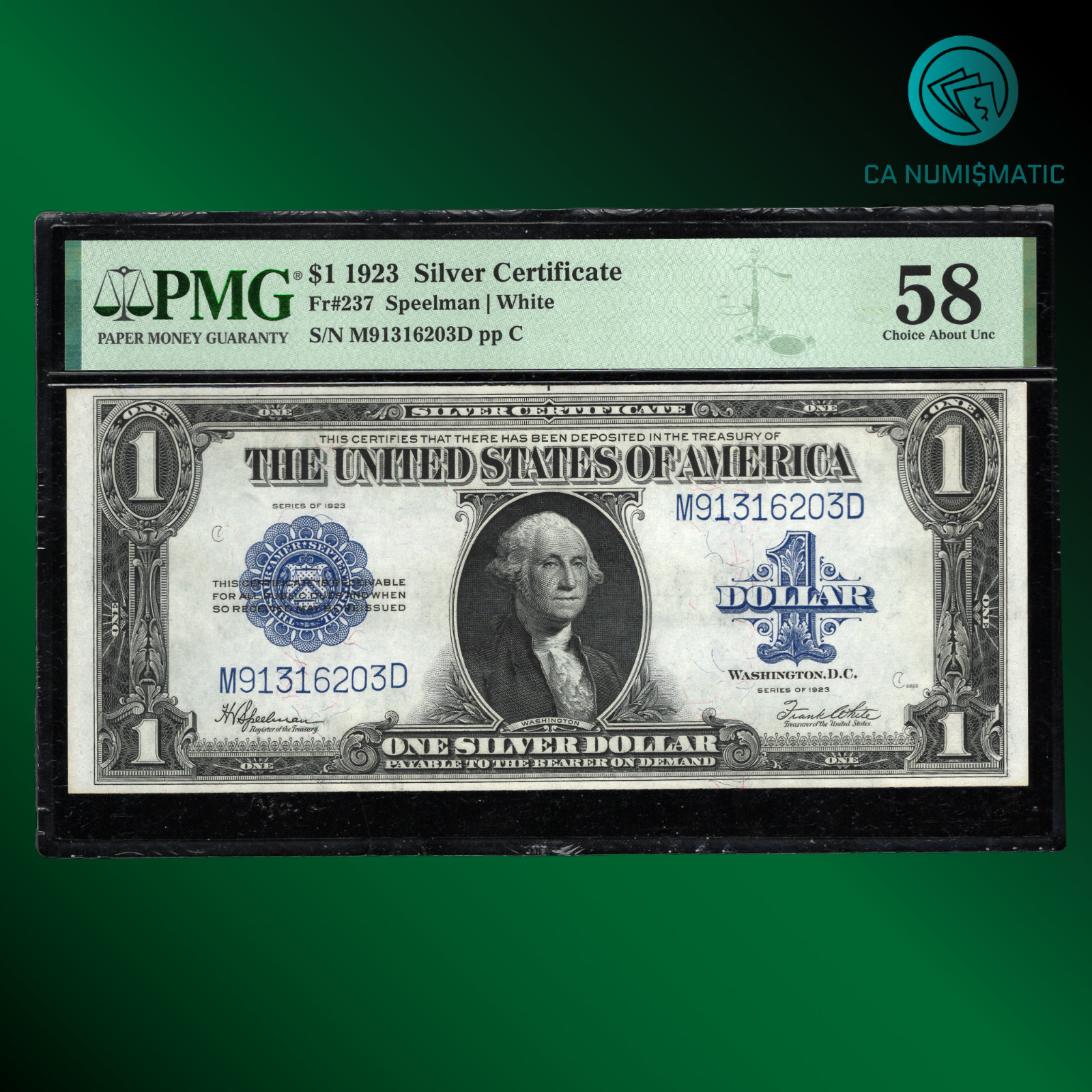 Fr.237 1923 $1 Silver Certificate, HORSE BLANKET, HIGH GRADE, PMG 58, 16203