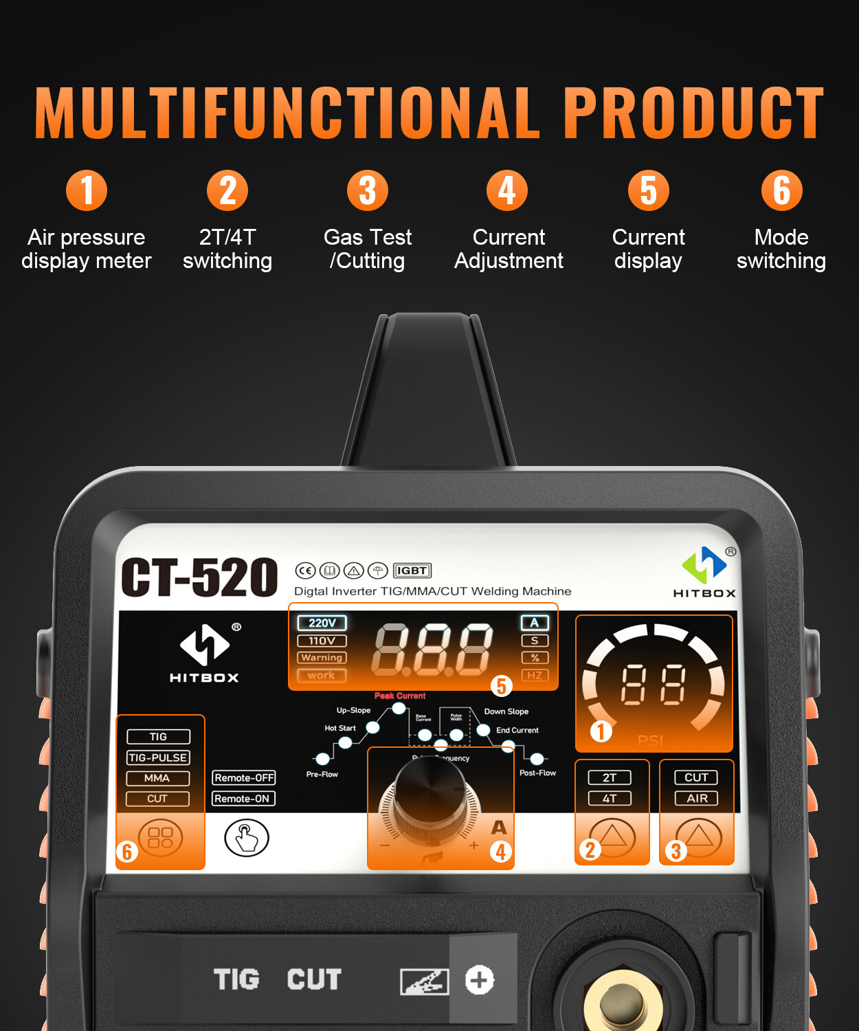 50A 4IN1 Cut/ Pulse TIG/TIG/MMA Non-touch Air Plasma Cutter, CUT 20mm,110V/220V