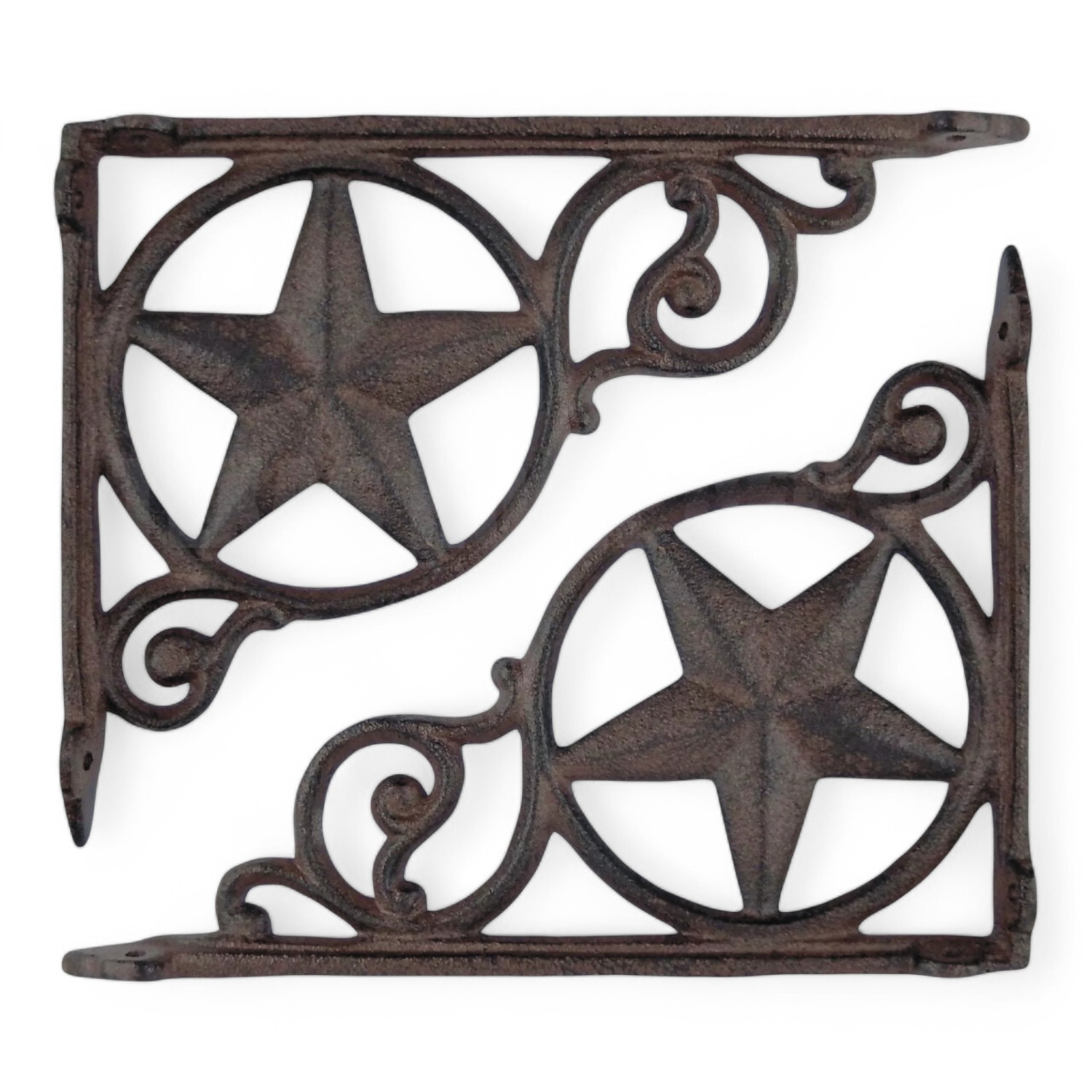 Western Star Shelf Brackets – Set of 2 Rustic Cast Iron Scroll Heavy Duty 9"