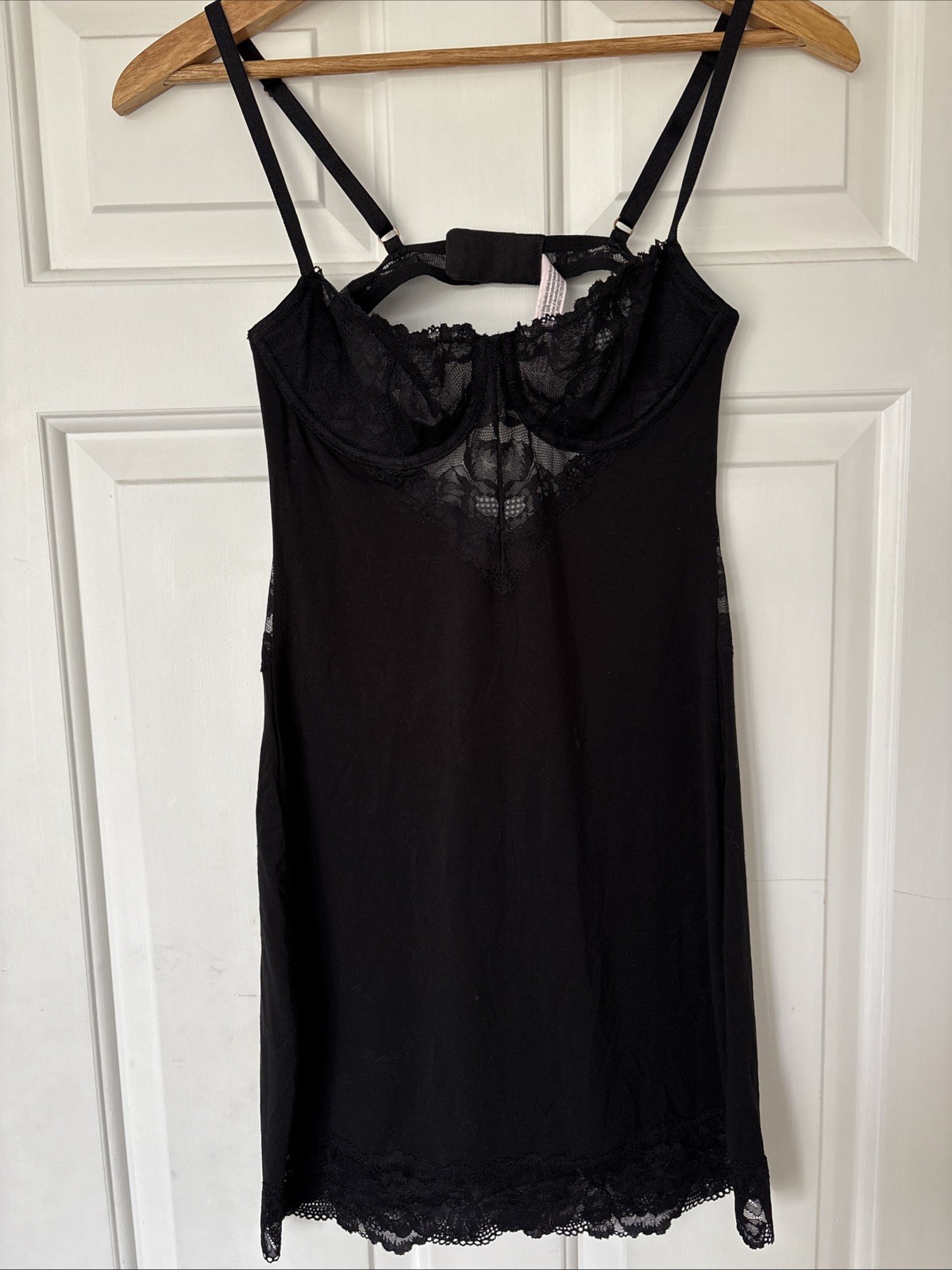 Victoria's Secret Slip Shapewear Lingerie Dress Black Lace Trim Modal Small S