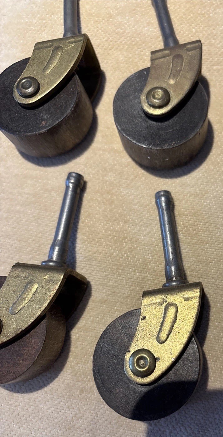 Vtg. Lot 4 Wooden 1.5 Inch Caster Wheels Cabinet Dresser Table Chair