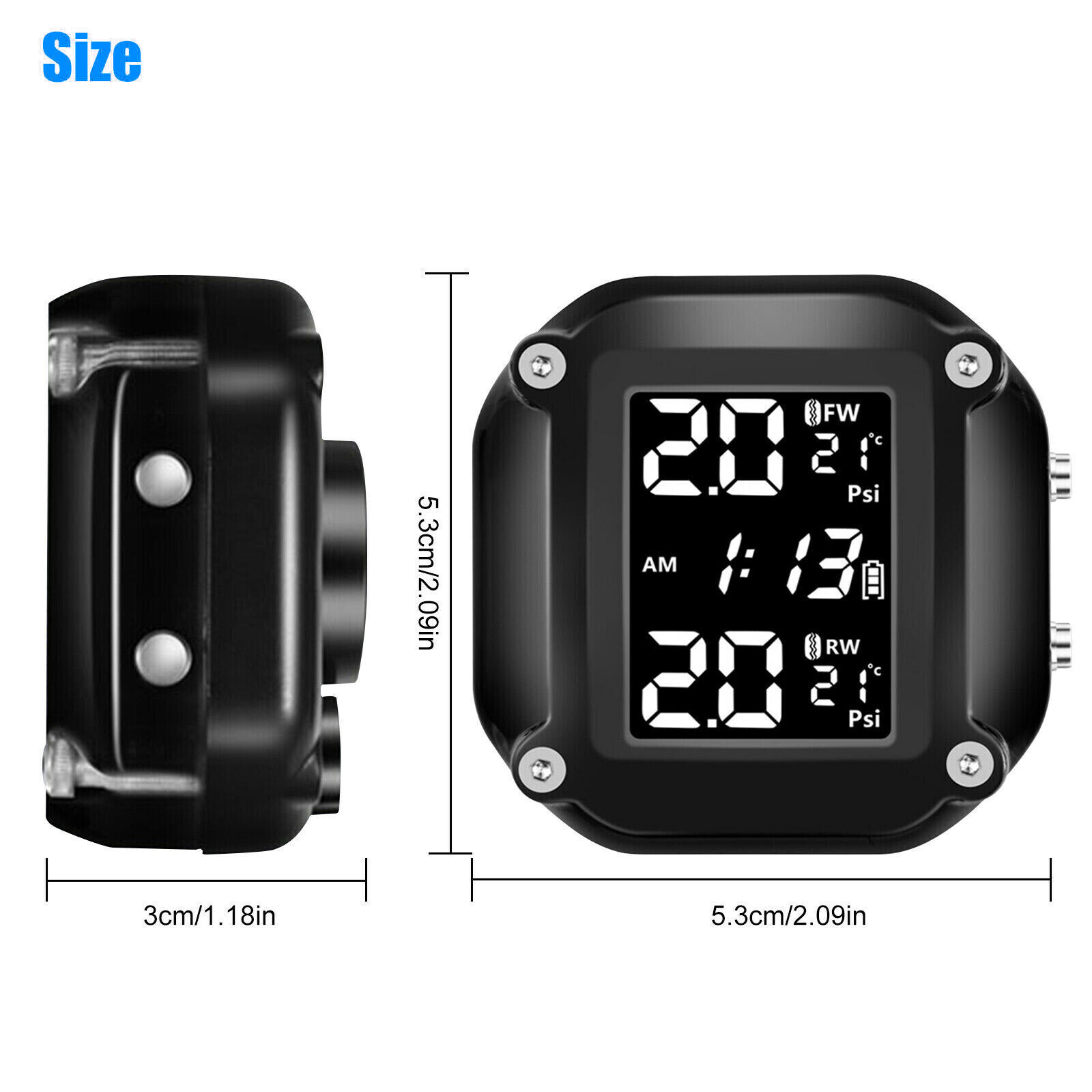 Wireless Motorcycle TPMS Tire Tyre Pressure Monitor System + 2 External Sensors