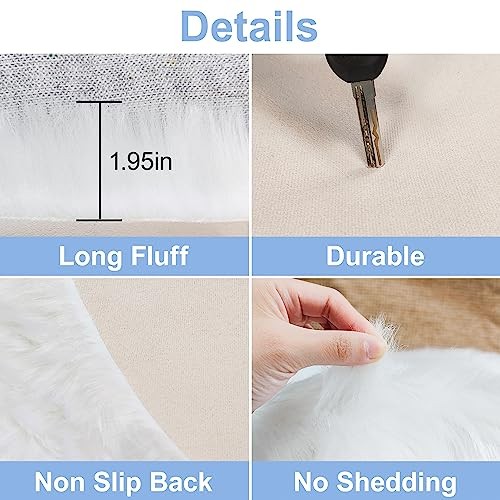 15.7 Inch Mini Small Fur Rug Round, White Plush Fluffy Mini Sheepskin Rug