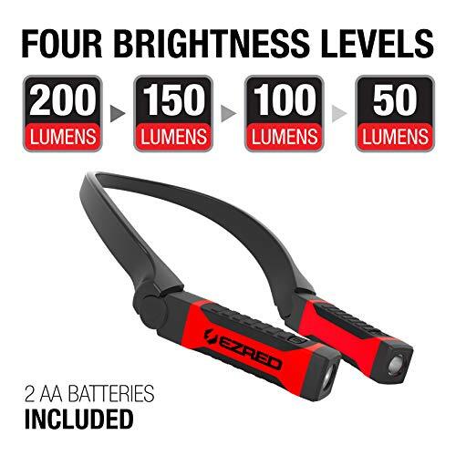 EZ Red NK10 Bright ANYWEAR Neck Light for Hands-Free Lighting, Red and Black