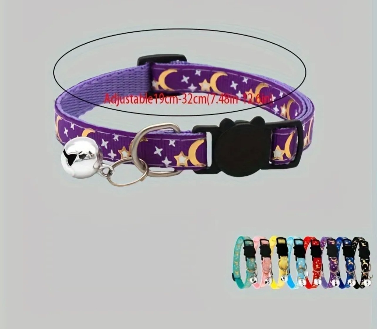 Cat Collars 2 for 1 Price , Breakaway W/bells, 8 Colors,  Moons/Stars