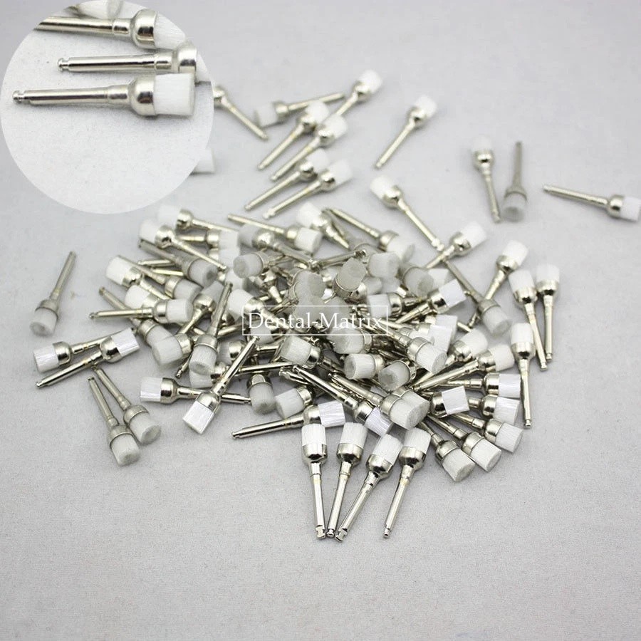 100 Pcs Dental White Nylon Brushes Latch Flat Polishing Polisher Prophy Brush