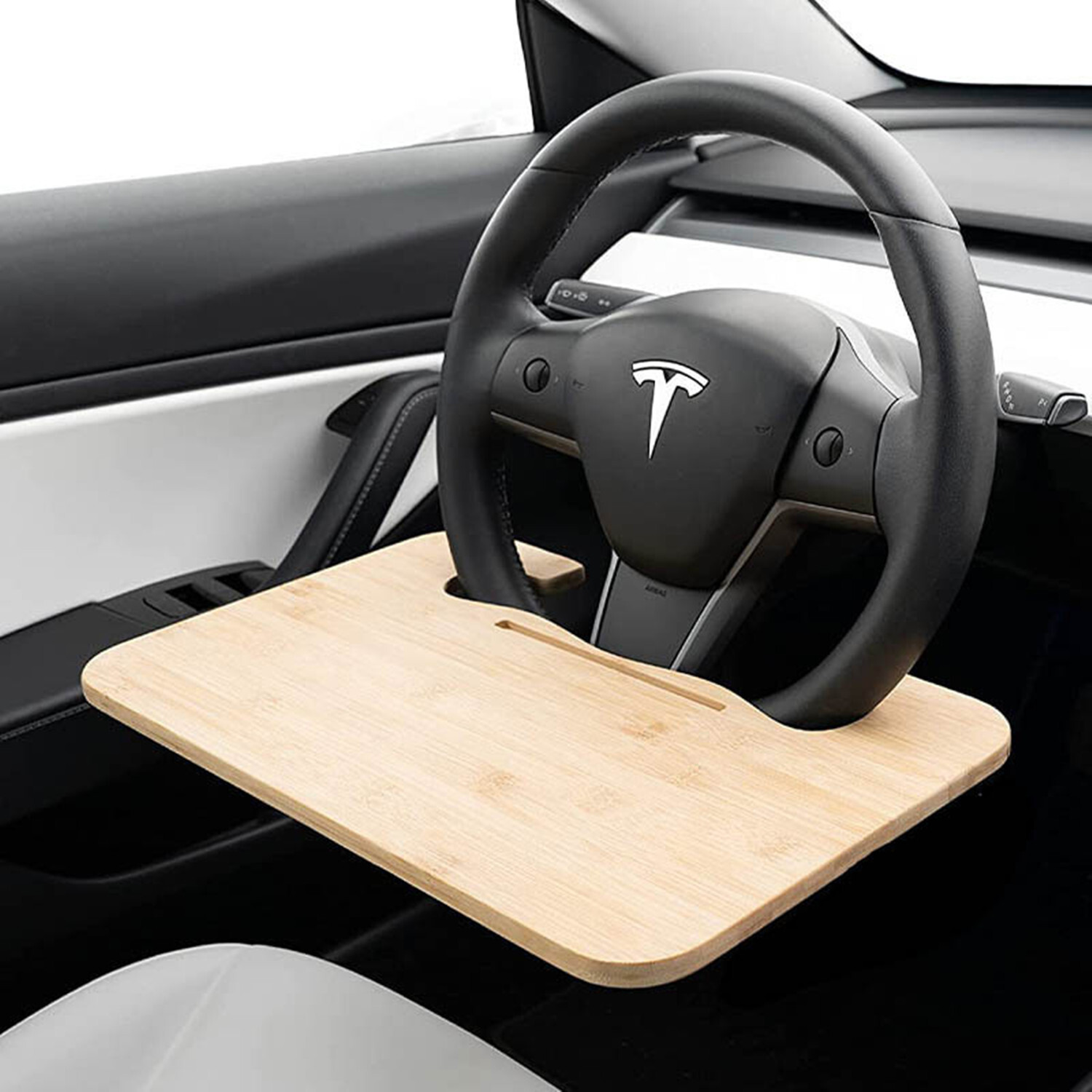 2 in 1 Car Steering Wheel Desk Bamboo Steering Wheel Tray Car Laptop Food Table
