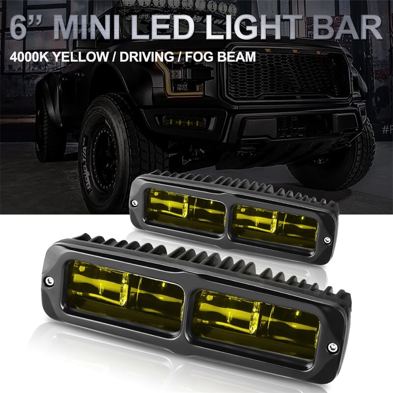 2X 6inch Yellow Amber LED Driving Work Lights Bar Spot Pods Fog Lamp Offroad SUV