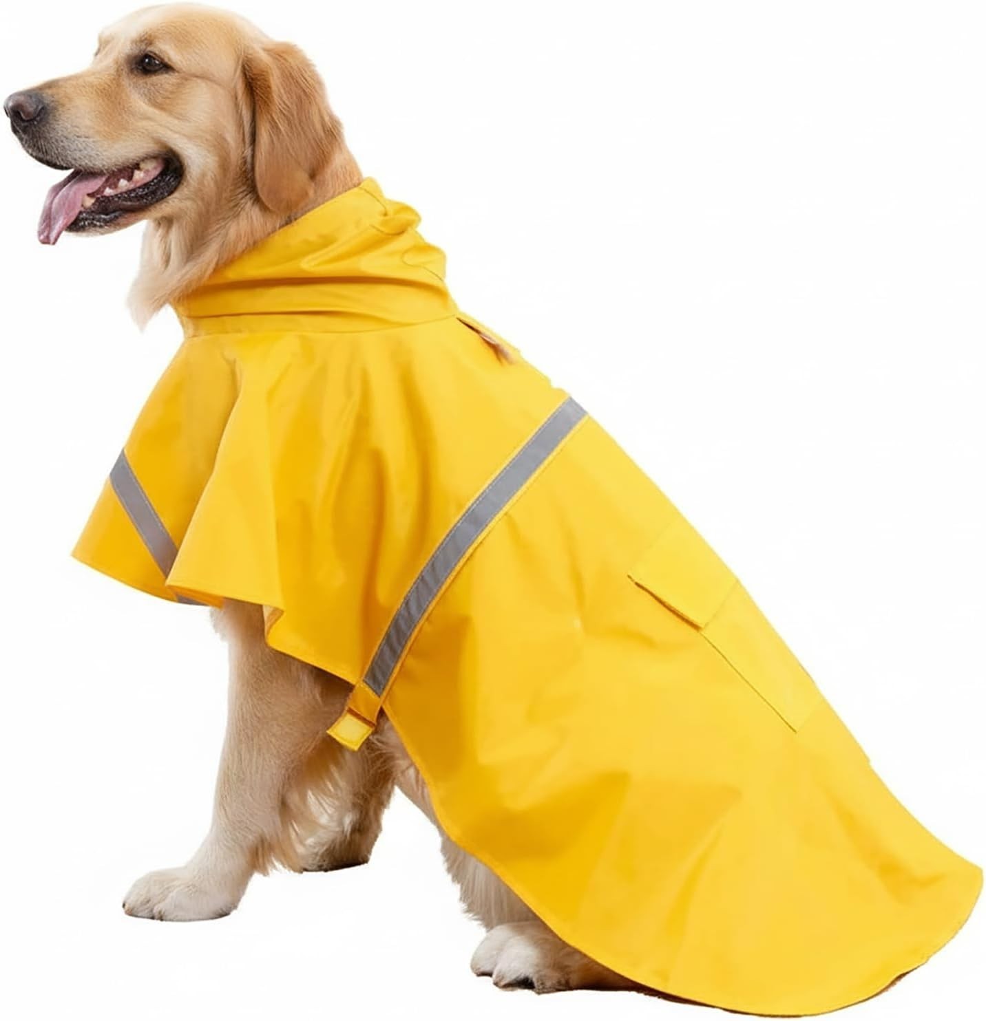 Dog Raincoat, Reflective Strip Hoodie, Poncho (A1-Yellow, 24B (Back Length 24")