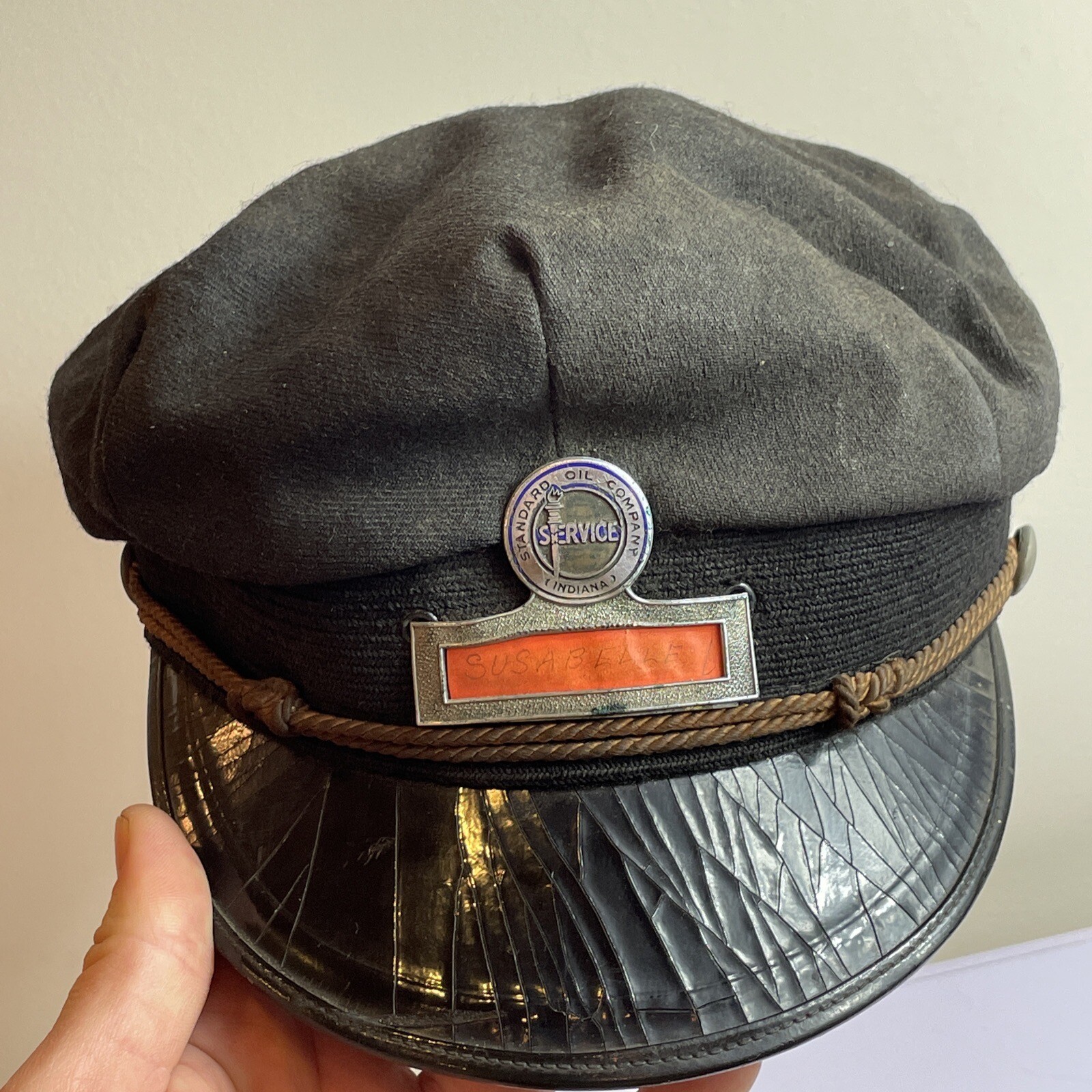 VINTAGE STANDARD OIL Indiana CO METAL ENAMEL SERVICE NAME GAS Hat Marshall Field