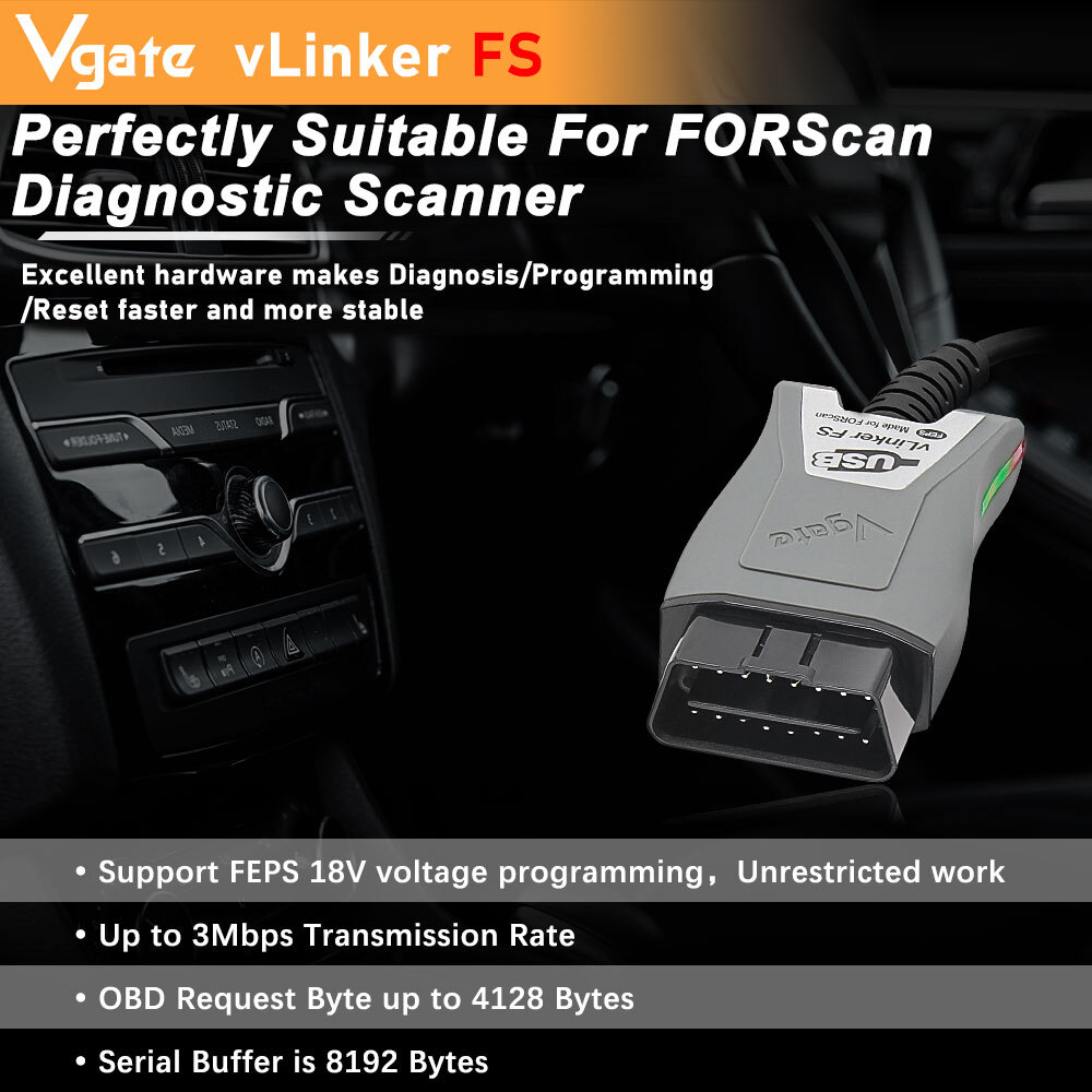 Vgate vLinker FS OBD2 Scanner USB Adapter Fit For FORScan HS/MS-CAN Auto Switch