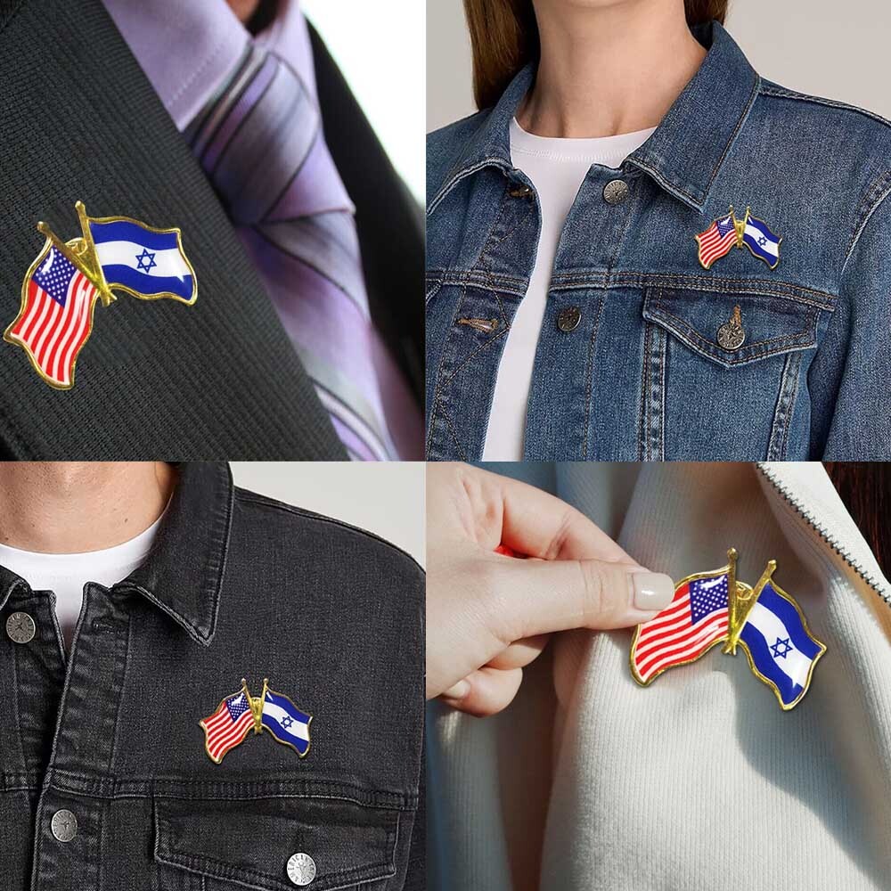 Wholesale Pack of 10 USA American Israel Friendship Flag Bike Hat Cap lapel Pin