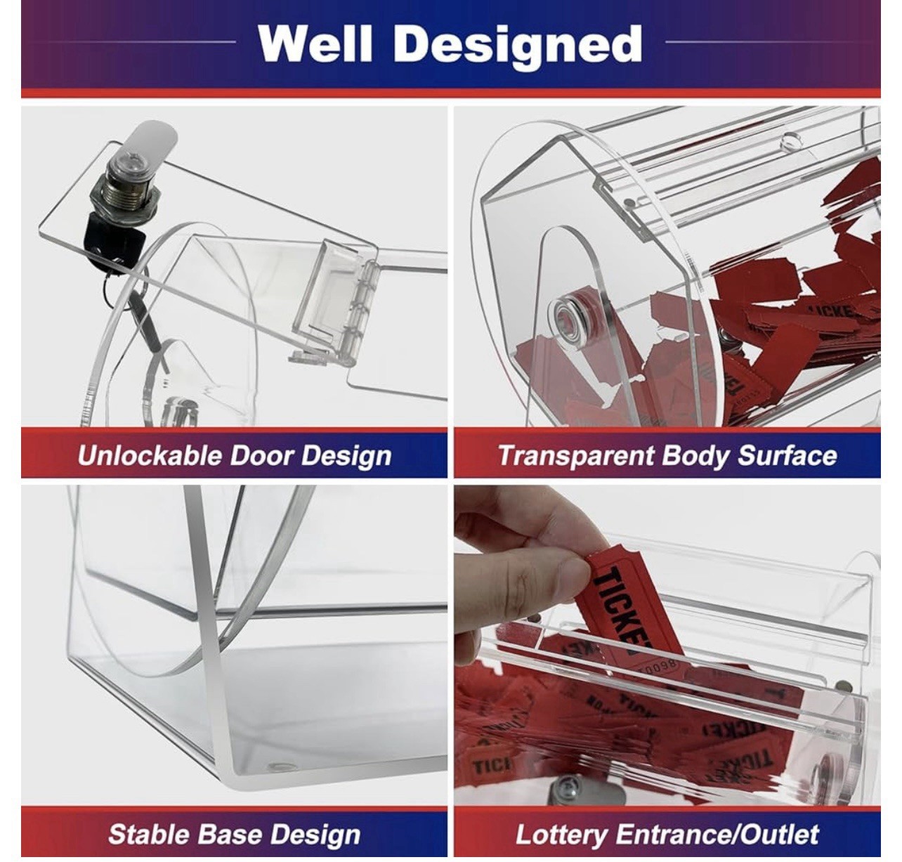 Raffle Drum Ticket Spinner Clear Acrylic Transparent Portable Lightweight New