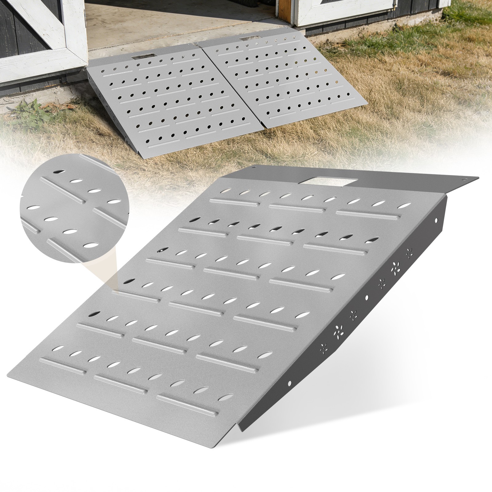 1/2PCS Shed Ramp for Riding Mower&Lawn Anti-Slip Punch Plate Ramp Threshold Ramp