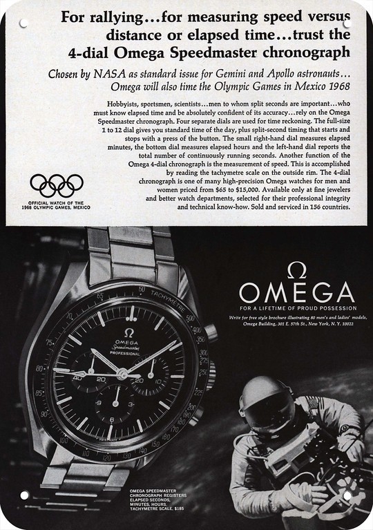 1968 OMEGA SPEEDMASTER Gemini & Apollo Astronaut DECORATIVE REPLICA METAL SIGN
