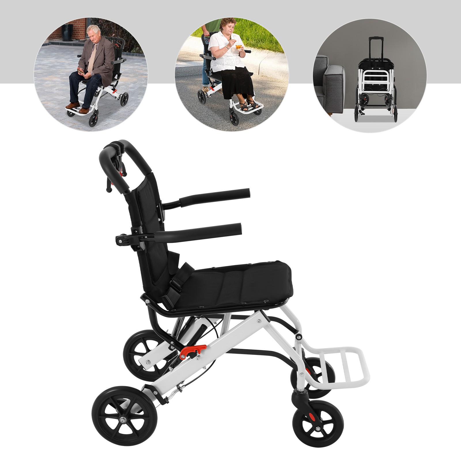 Lightweight Folding Transport Wheelchair w/Travel Bag Portable Travel Wheelchair