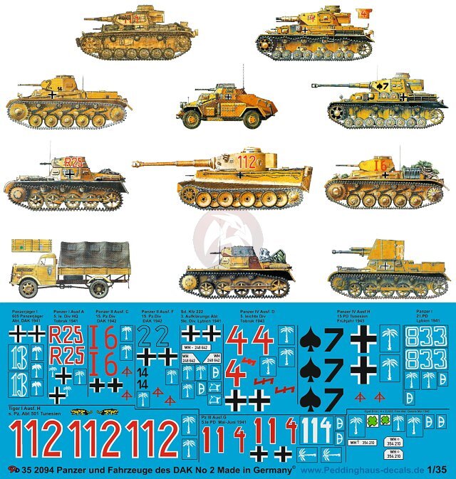 Peddinghaus 1/35 DAK Afrika Korps Tank & Vehicle Markings #2 (11 vehicles) 2094