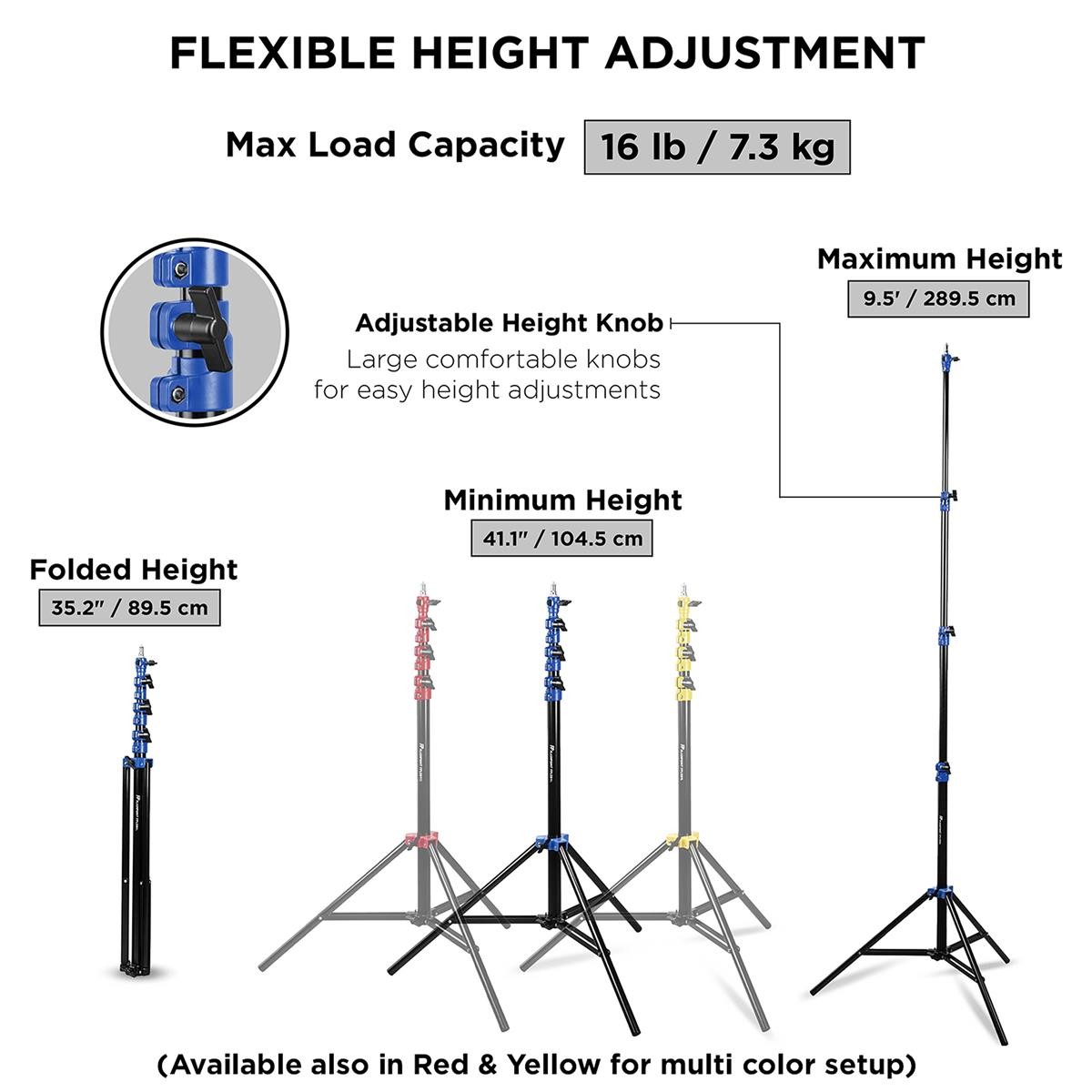 Flashpoint 9.5' Blue Color Coded Pro Air Cushioned Heavy Duty Light Stand for Ph