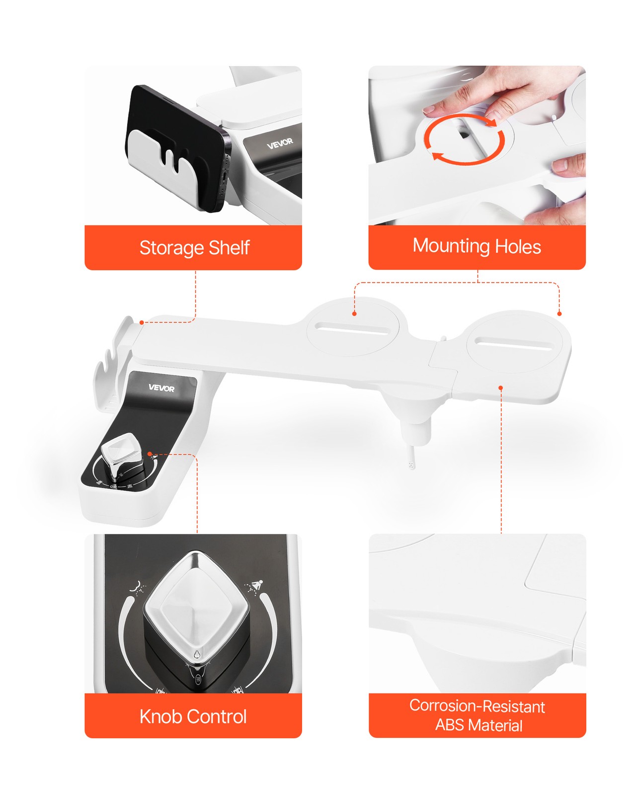 VEVOR Bidet Attachment for Toilet 0.3" Thin Dual Nozzles Adjustable Pressure