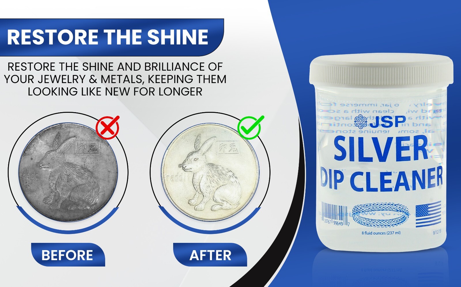 2 Sterling Silver Dip Cleaner Tarnish Remover 925 Jewelry Cleaning Solution 8oz