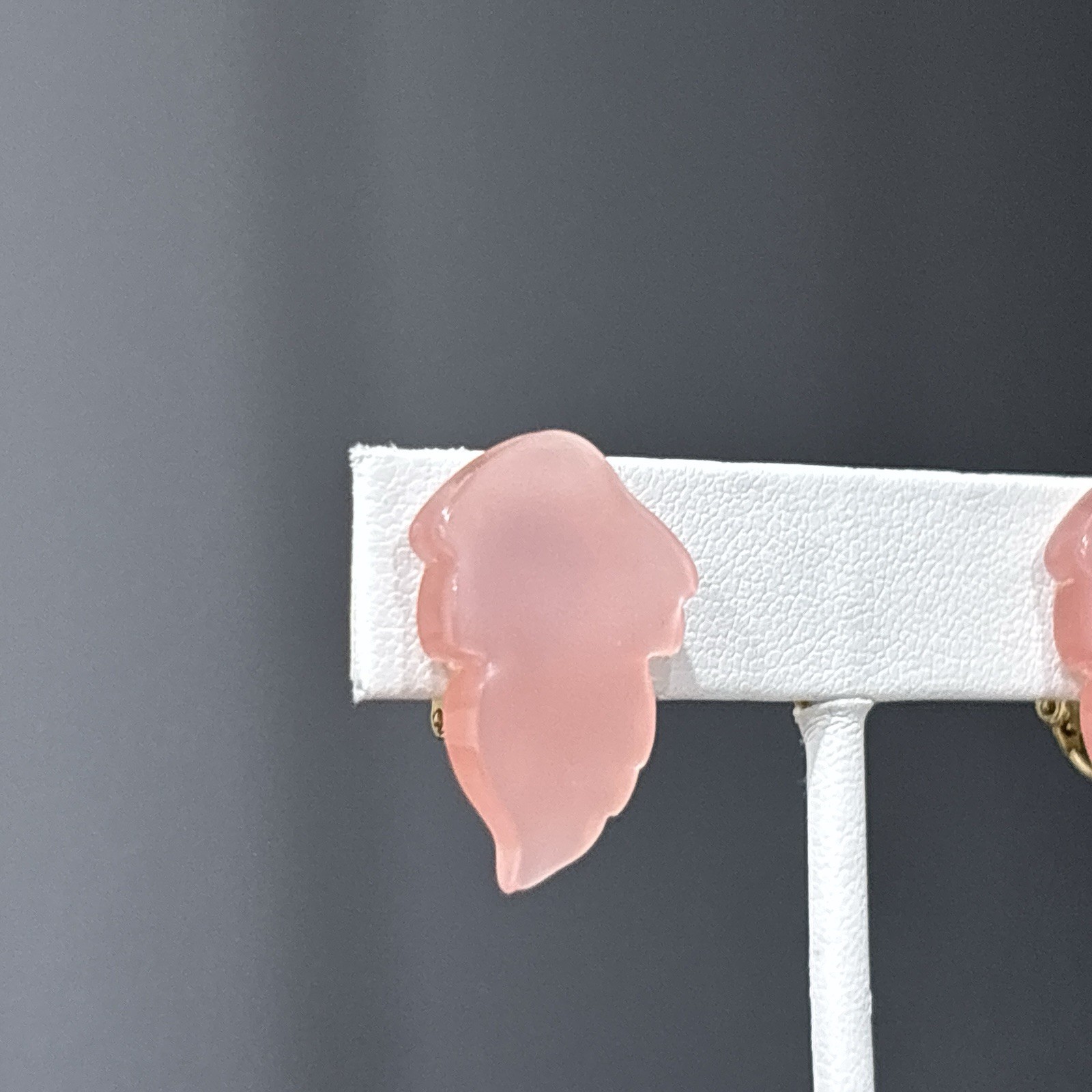 Vintage Clip On Earrings Frosted Lucite Rhinestone Thermoset Pink MCM Lot of 2