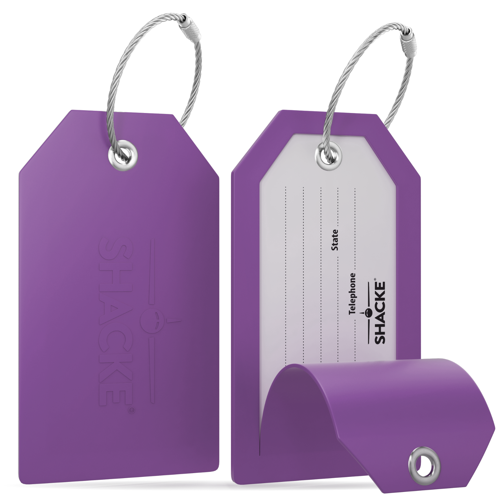 Shacke Luggage Tags with Full Back Privacy Cover w/Steel Loops - Set of 2