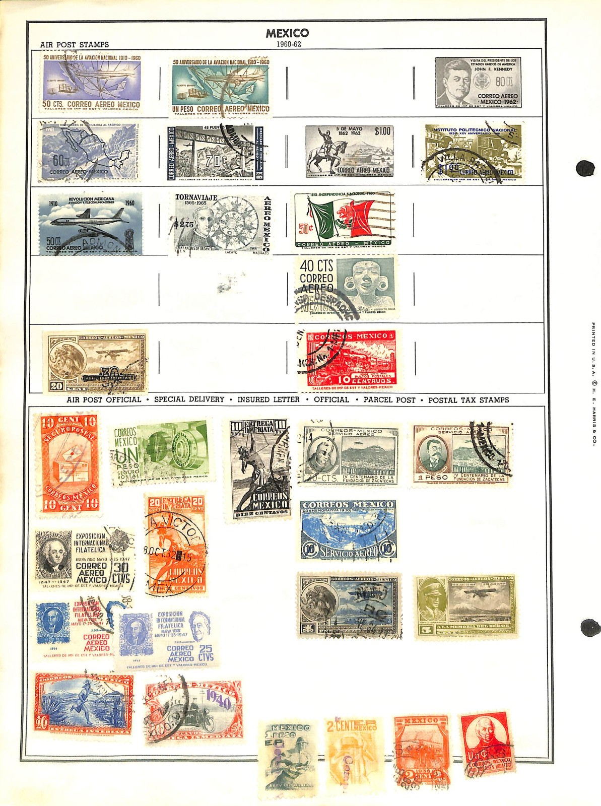 Mexico Stamp Collection on 40 Harris Pages, 1884-1990 (BH)