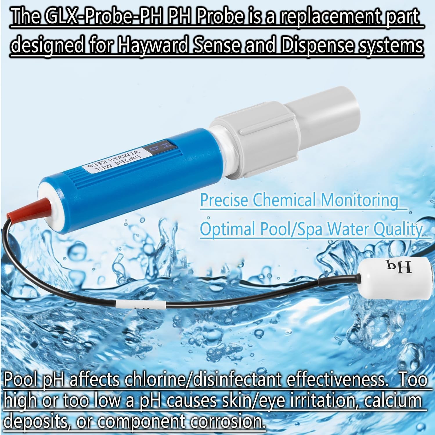 Replacement For Hayward Sense and Dispense PH Probe GLX-Probe-PH