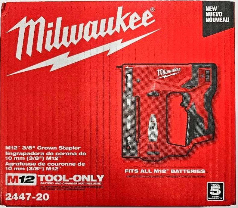 NEW N BOX Milwaukee 2447-20 M12 Cordless Compact 3/8" Crown Stapler 12 Volt