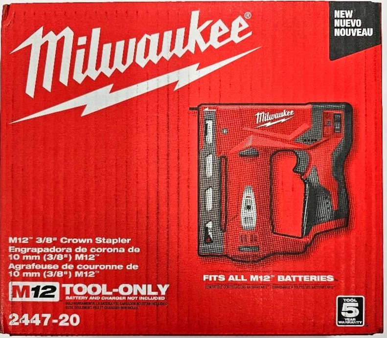 NEW N BOX Milwaukee 2447-20 M12 Cordless Compact 3/8" Crown Stapler 12 Volt