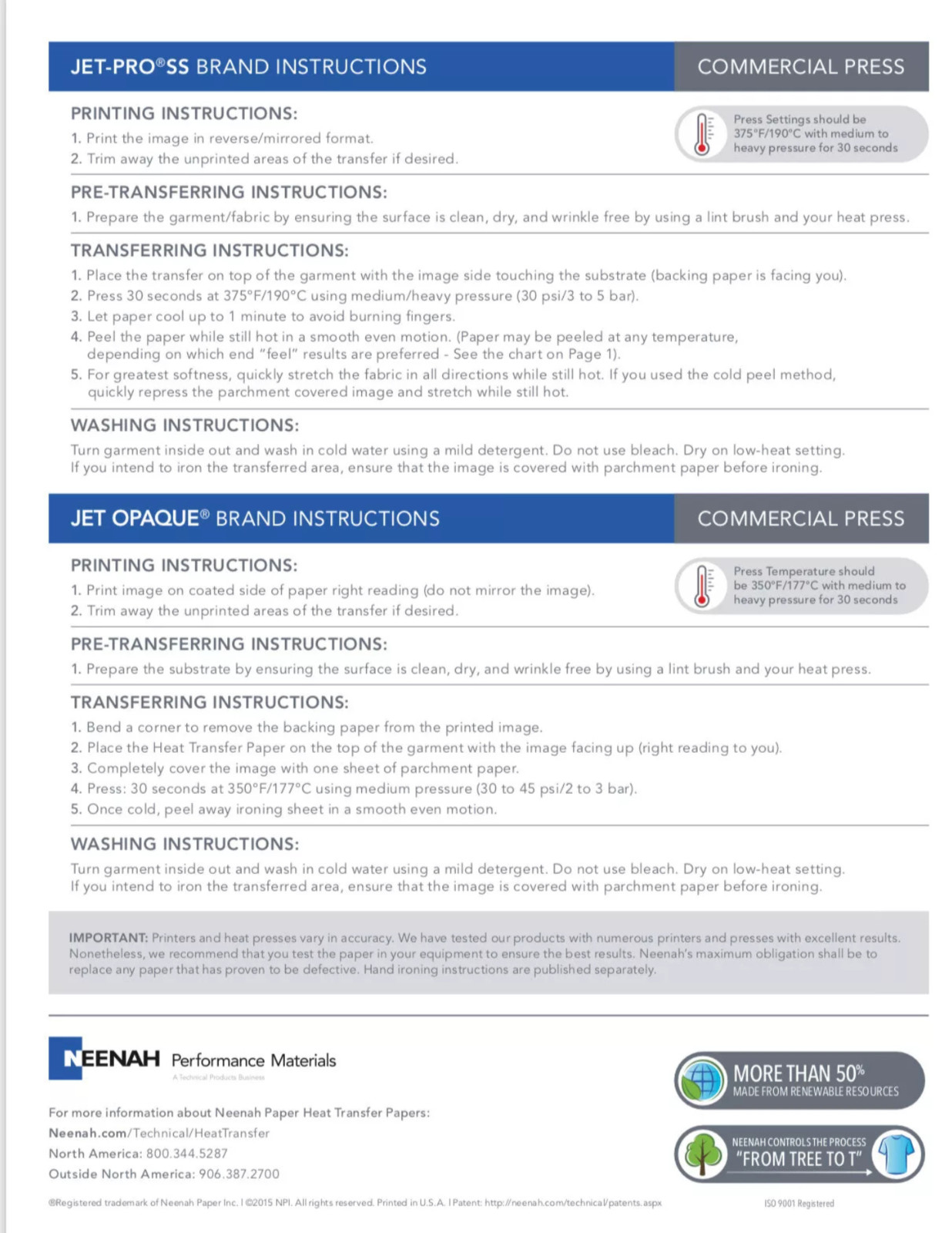 Jet Opaque II Heat Transfer Paper for Dark Fabrics 8.5x11 -100 Sheets INKJET