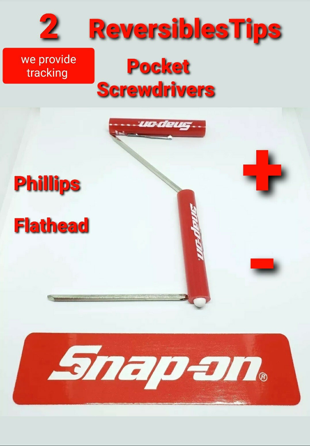 2x Snap-on Tools Pocket Screwdriver Reversible Flat Phillips