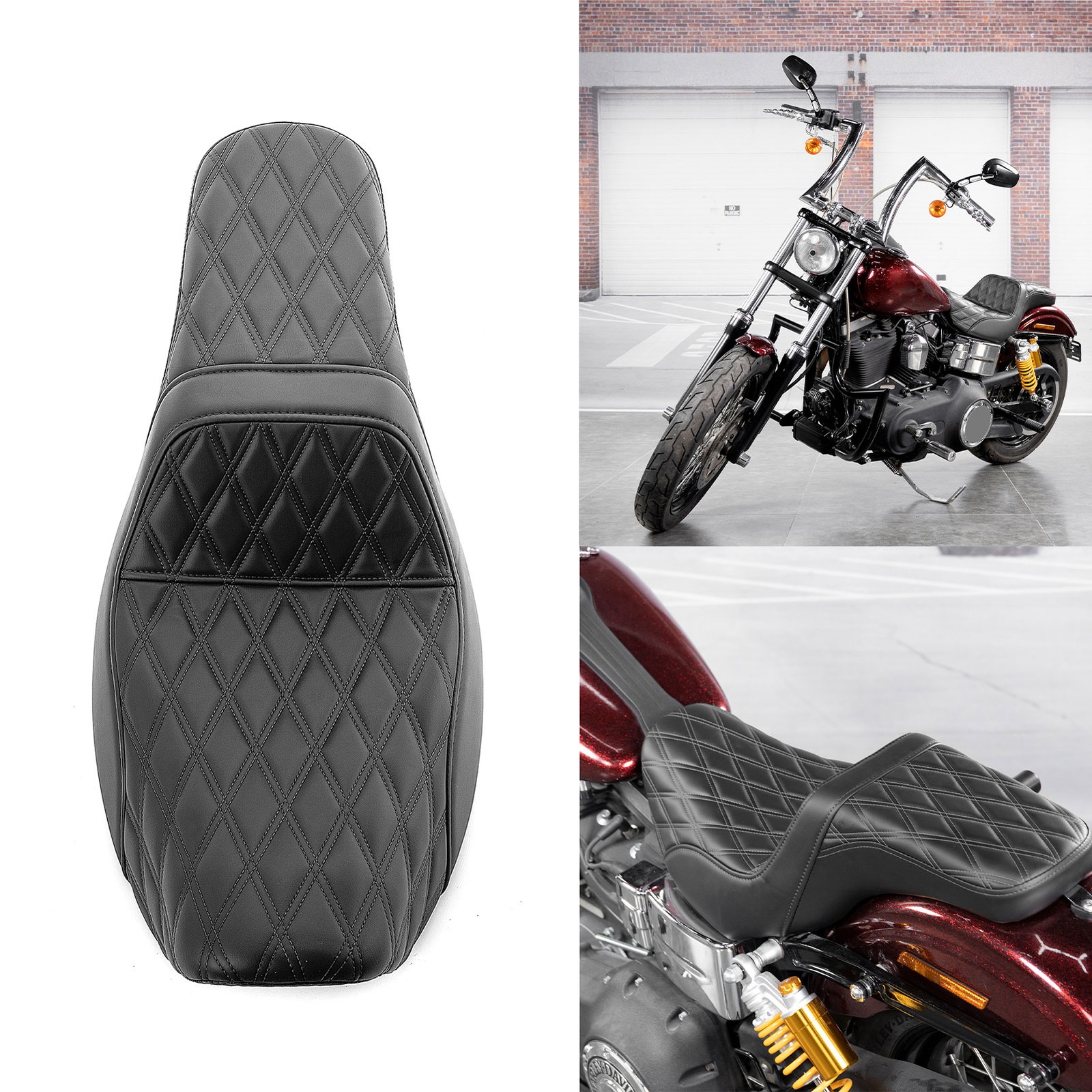Step-Up Front LS Seat Black Double stitchin For Harley Dyna Fat Bob FXDF 2008-17
