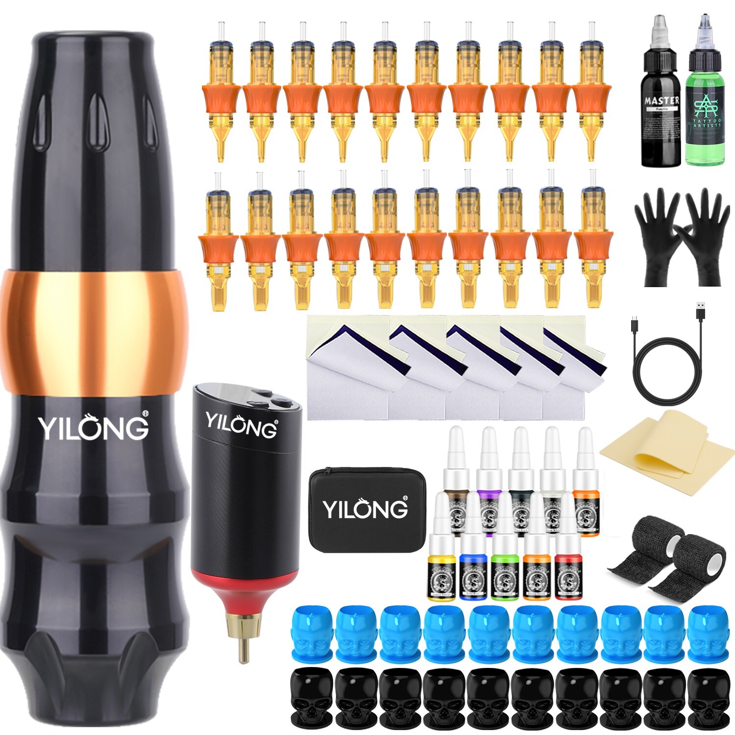 YILONG S4 Wireless Tattoo Pen Machine Kit 1200mAh Power Supply 20PCS Needles