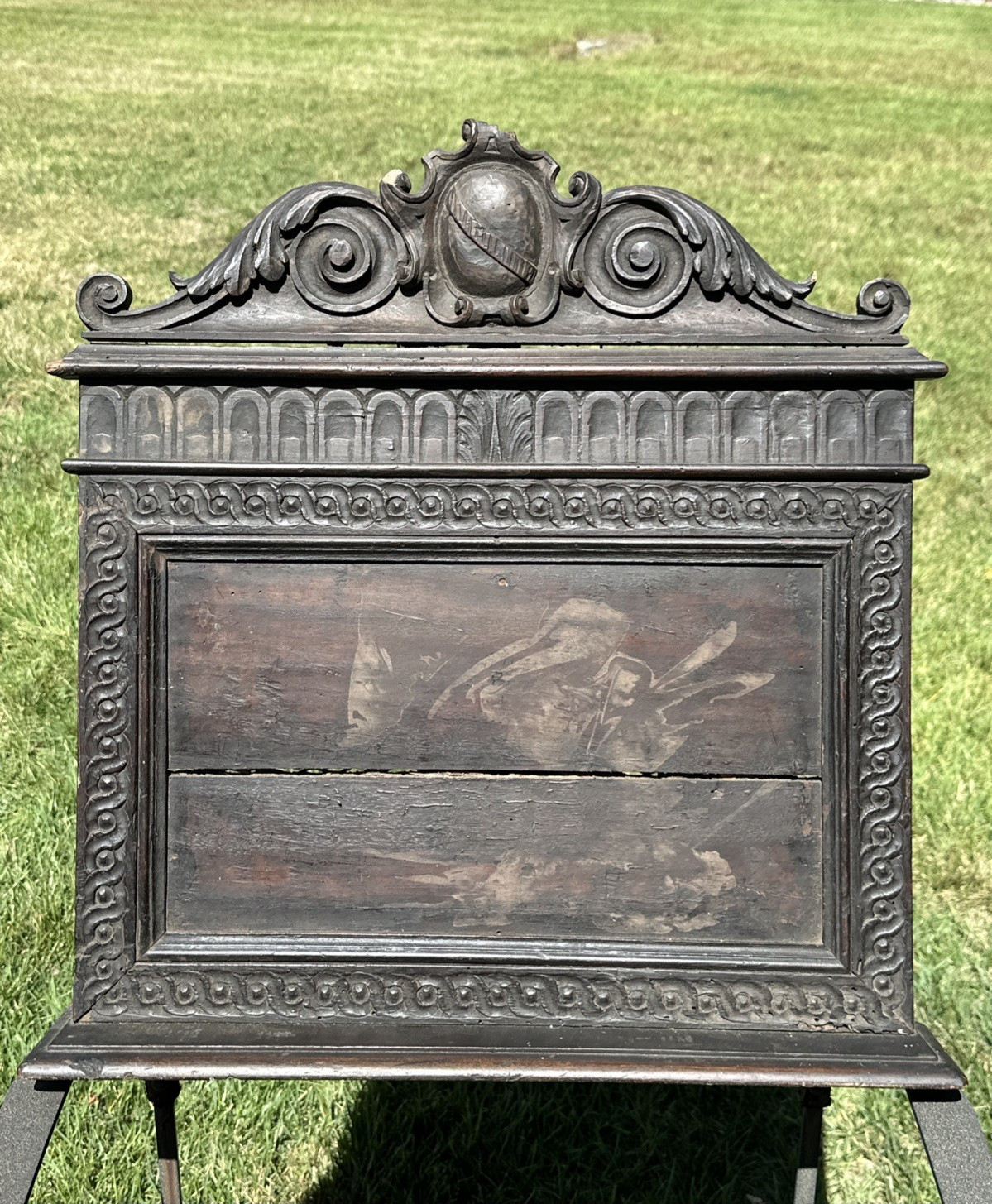 ANTIQUE WOODEN NEOCLASSICAL CARVED BIBLE STAND CARYATID FIGURE~FOLIATE MOTIFS~