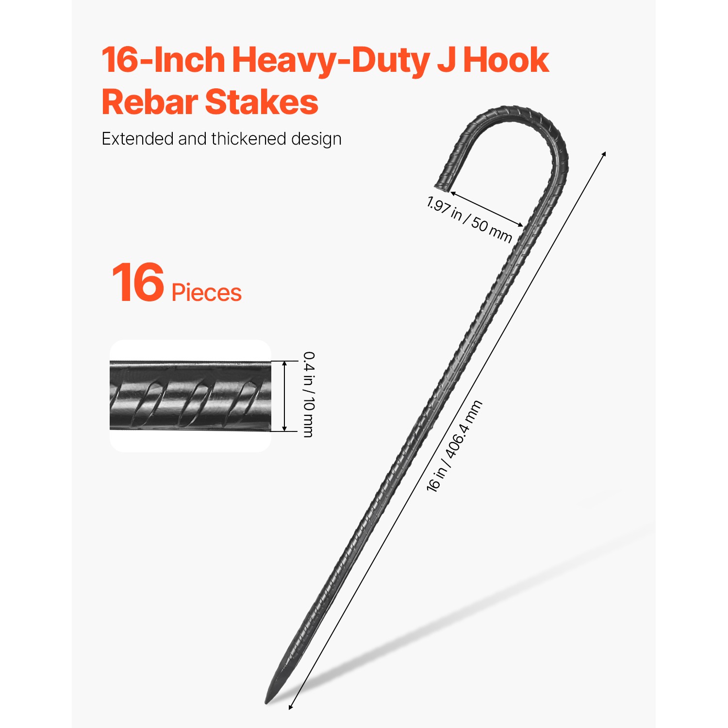16-Inch 16 Pack Rebar Stakes Heavy Duty J Hook Galvanized Steel Ground Anchors