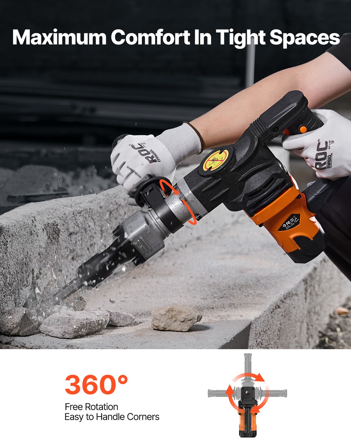 VEVOR Demolition Jack Hammer Concrete Breaker 1400W Electric Hammer 2 Chisel Bit