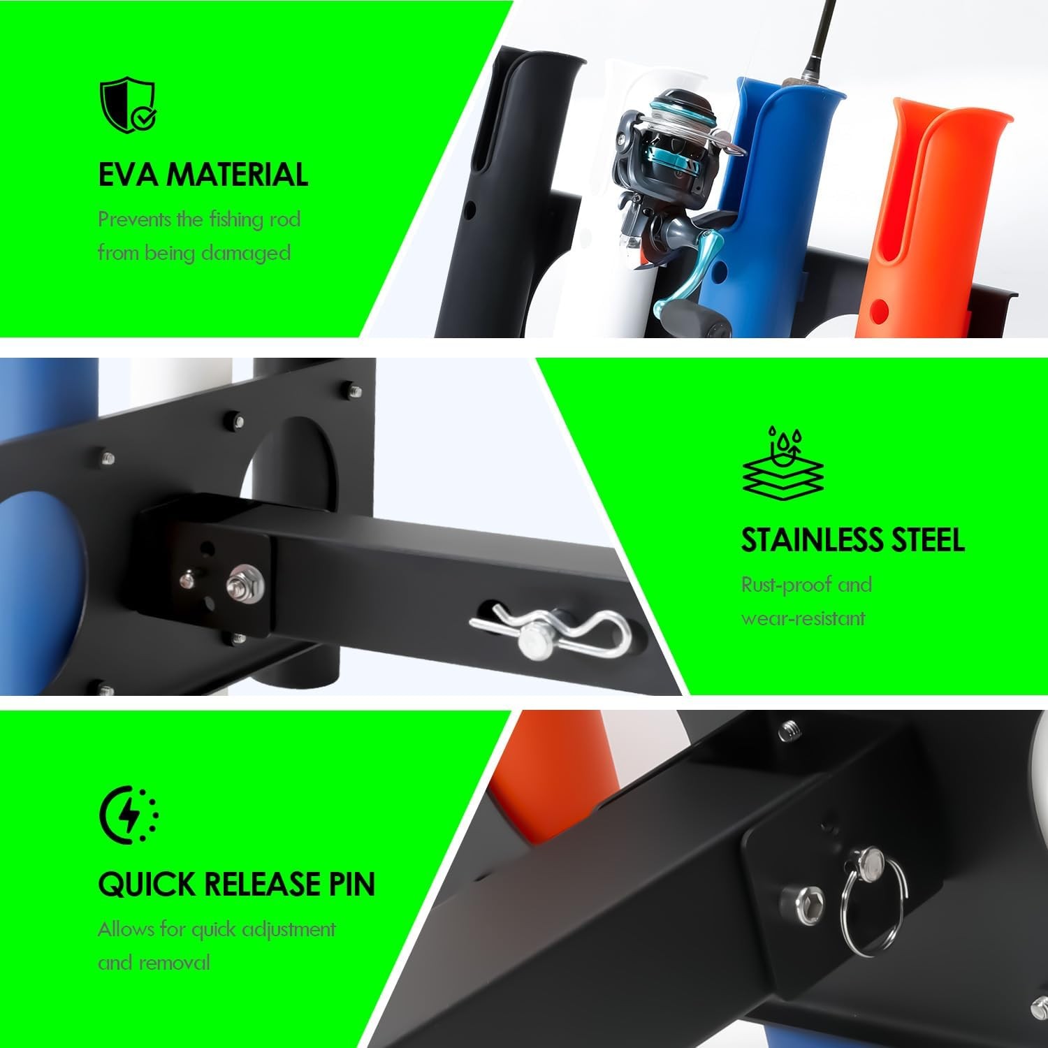 Hitch Fishing Rod Holder for Trucks,3-Position Adjustable Stainless Steel